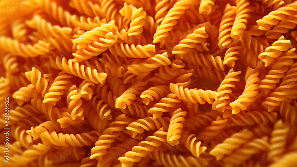 Top view of penne rigate pasta background. Generative ai Top view of penne rigate pasta background. Generative ai