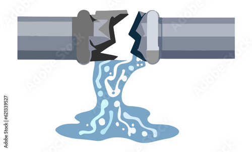 Simplistic Vector Illustration of Water Escaping from a Metal Pipe