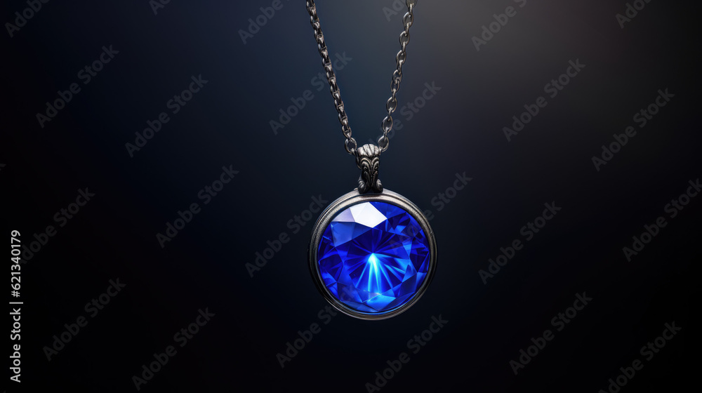 A blue sapphire pendant displayed a dark gradient surface Neelam stone, Beautiful pendant A blue sapphire pendant displayed a dark gradient surface Neelam stone, Beautiful pendant