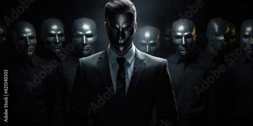 Fototapeta A man in a suit wearing black mask