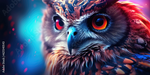 Abstract animal Owl portrait with colourful double exposure paint © DanteVeiil