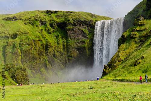 beautiful scenery of the majestic Skogafoss waterfall, located on the south coast of Iceland