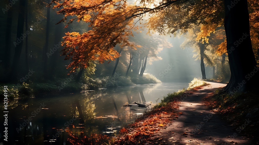 Beautiful autumn forest scenery illustration