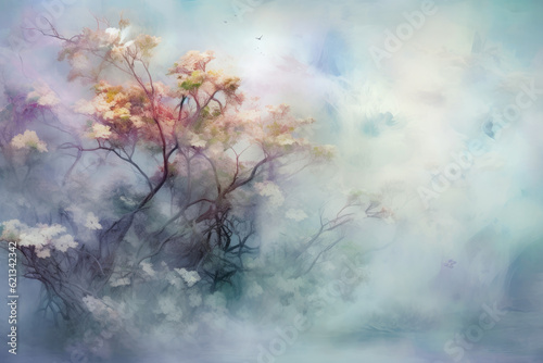 ethereal mist of pastel colors gently floating in a dreamlike atmosphere, evoking a sense of tranquility and serenity © aicandy