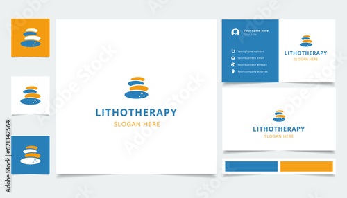 Lithotherapy logo design with editable slogan. Branding book and business card template.