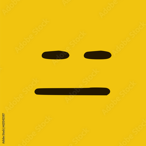 Sad emoticon in doodle style yellow background. Vector Illustration