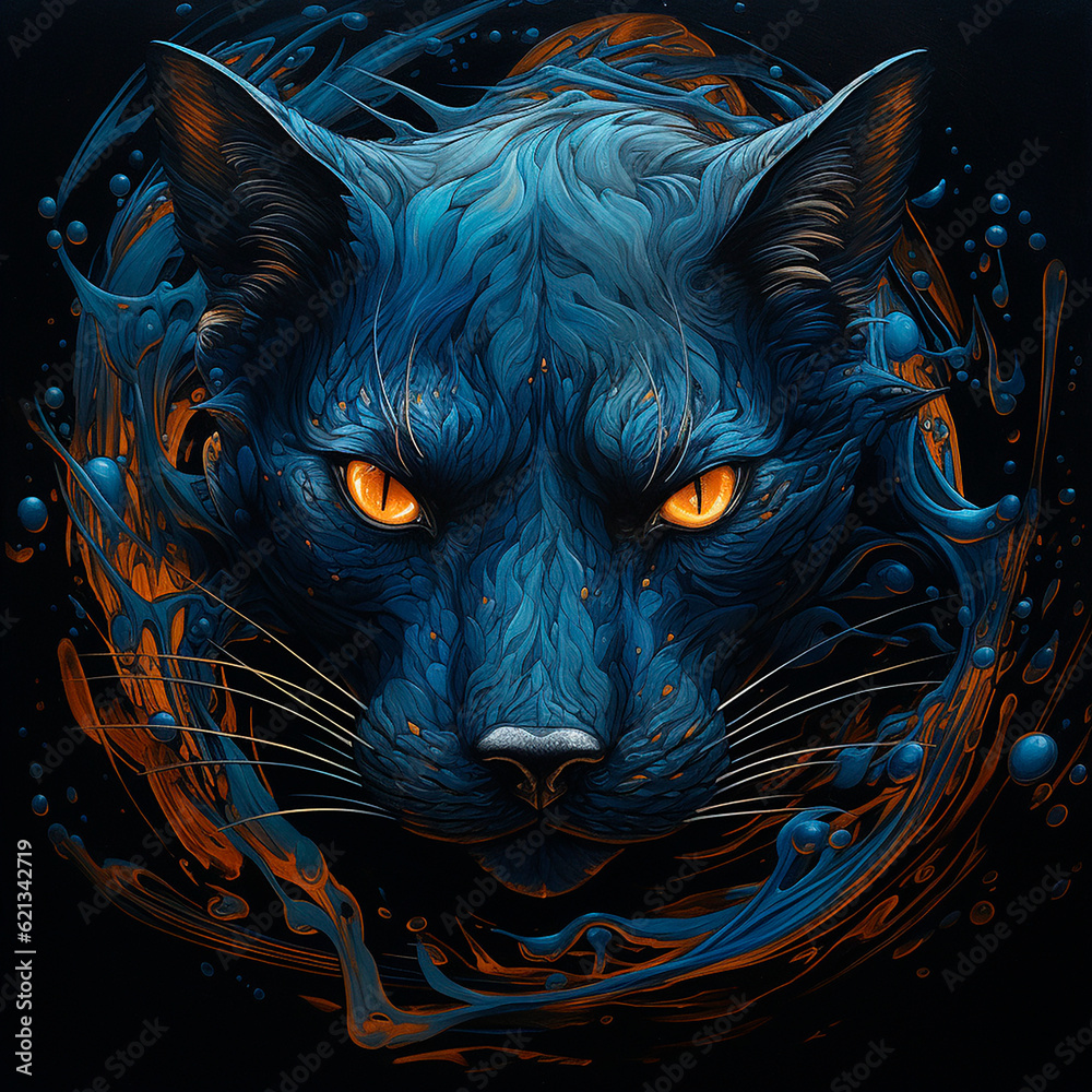Obraz premium black panther at night with yellow eyes created with Generative Ai