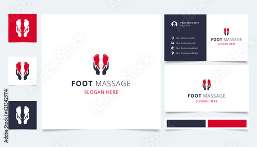 Foot massage logo design with editable slogan. Branding book and business card template.