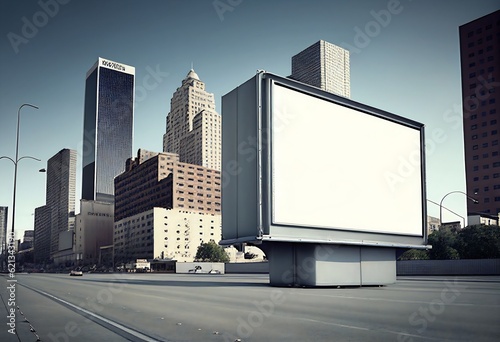 blank billboard blue sky and city background with selection path. AI Technology