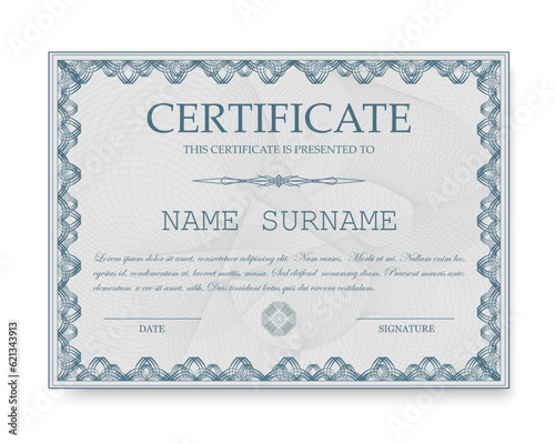 Certificate of appreciation template, gold and blue color. Clean modern certificate with gold badge. Certificate border template with luxury and modern line pattern. Diploma vector template.