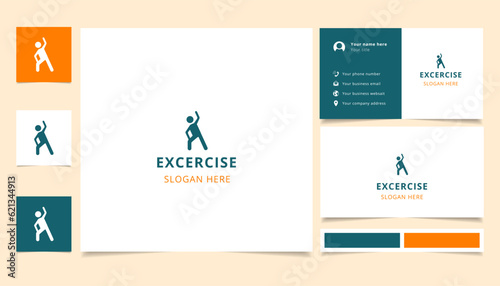 Exercise logo design with editable slogan. Branding book and business card template.