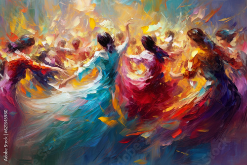 symphony of vibrant brushstrokes dancing across the canvas, conveying a sense of movement and expression © aicandy