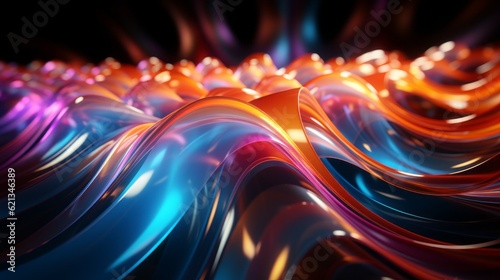 Abstract wavy background pattern with some smooth lines. Abstract glowing colorful neon metallic wavy surface. 3d rendering of a beautiful bright wave pattern.