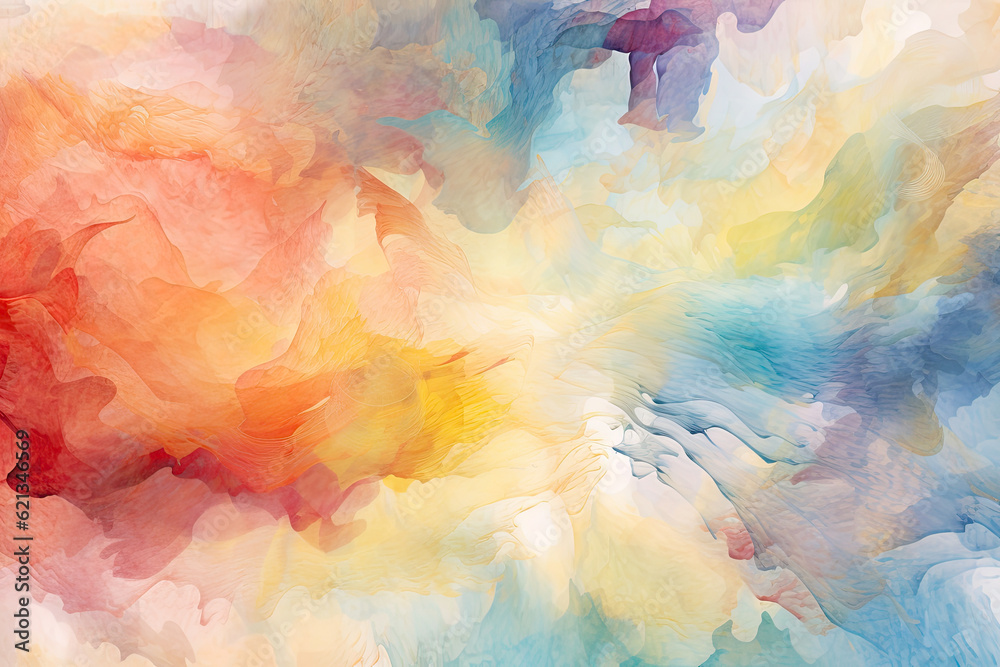 Abstract Watercolor Symphony: mesmerizing panorama of abstract watercolor strokes blending harmoniously, forming a symphony of fluid colors and organic shapes