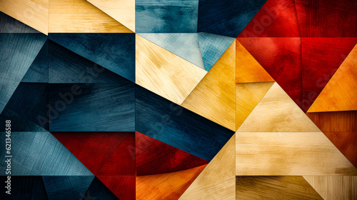 abstract background with geometric patterns in blue, brown and yellow colors. Multi colored grunge background 3d render.
