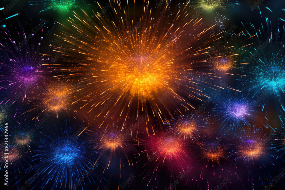 Abstract Fireworks: vibrant panorama capturing the explosive bursts of colorful fireworks against a dark sky, forming abstract patterns and trails of light Abstract Fireworks: vibrant panorama capturing the explosive bursts of colorful fireworks against a dark sky, forming abstract patterns and trails of light