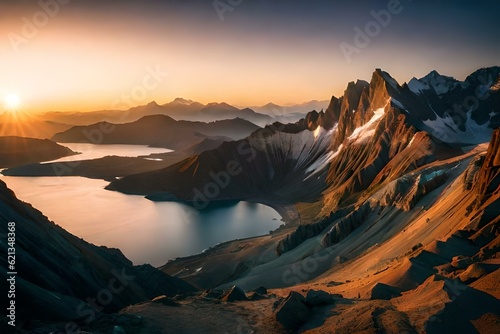 sunset in the mountains generating by AI technology