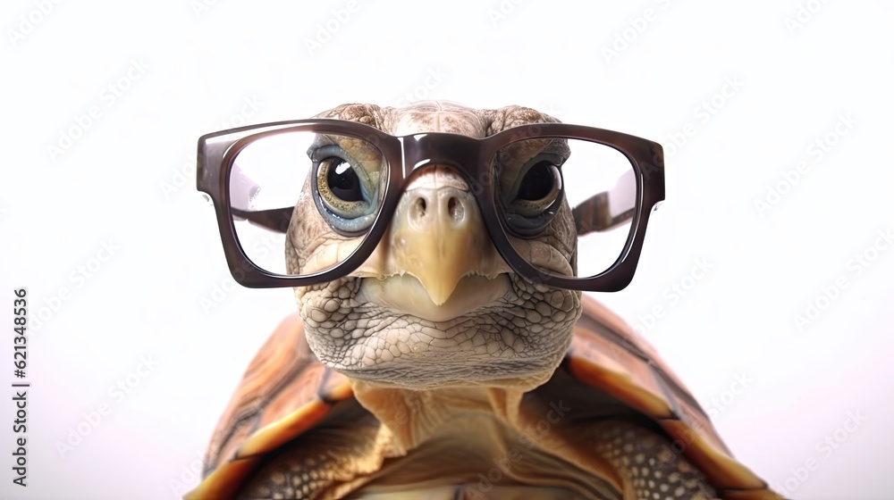 Cute turtle with glasses on a white background Cute turtle with glasses on a white background