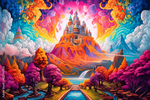 Technicolor Dreams: vibrant panorama of surreal landscapes and imaginative scenes where reality blends with fantasy in a kaleidoscope of colors