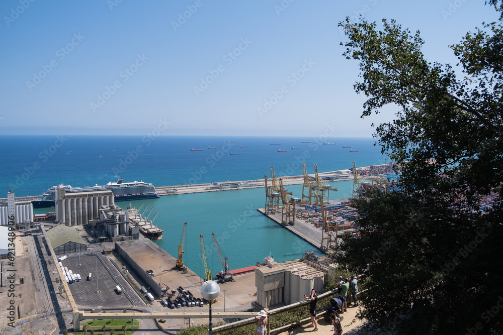 Naklejka premium Photos of port of Barcelona from hills near Montjuïc Castle, Catalonia, Spain