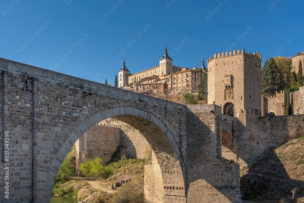 Toledo Skyline with Alcazar of Toledo and Alcantara Bridge - Toledo, Spain
