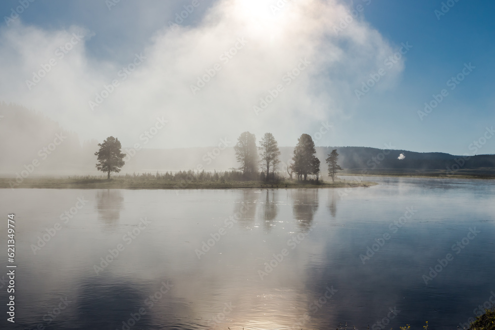 Morning mist in the Yellowstone River, Wyoming Morning mist in the Yellowstone River, Wyoming