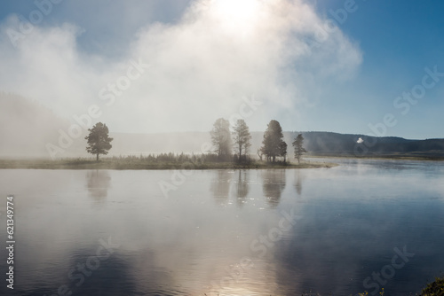 Morning mist in the Yellowstone River, Wyoming