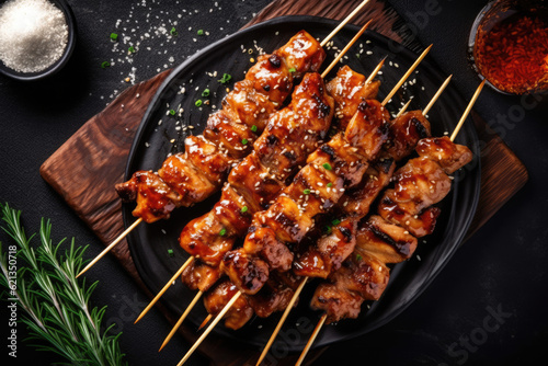 top view of Yakitori grilled chicken