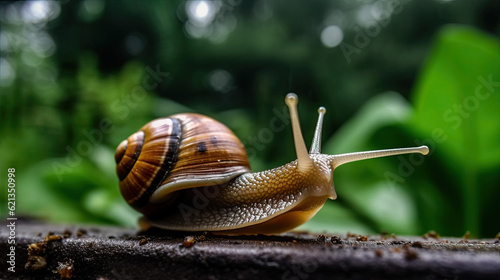 snail on blurry leaf background © Poprock3d