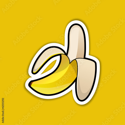 vector illustration of banana icon with outline design isolate on yellow background. banana icon. 3d banana logo for emoji sticker.