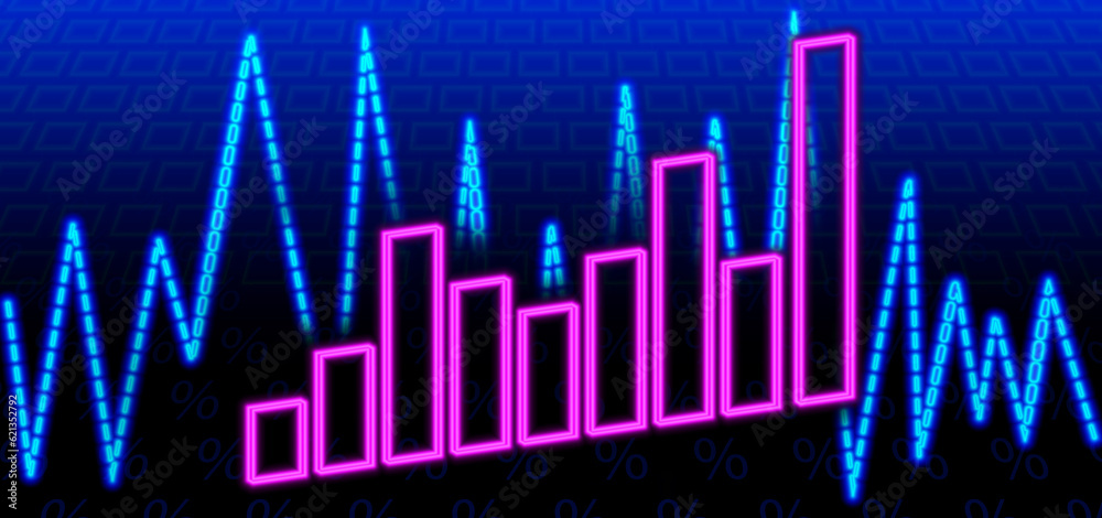 Naklejka premium Financial increase graph, management, control, abstract background with uptrend line and chart on dark blue background stock market chart statistics