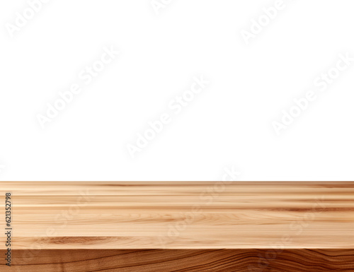 Empty wooden table top isolated on white background. High quality photo