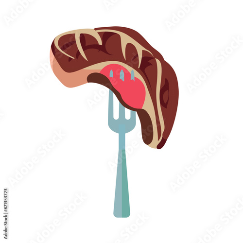 Meat steak on a fork flat style stock vector illustration, Meat On Fork flat stock vector image