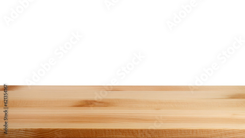 Empty wooden table top isolated on white background. For product display. High quality photo