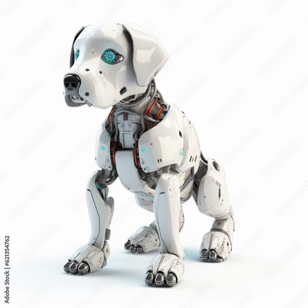 Cute baby dog robot puppy whole body isolated pictures AI Generated art