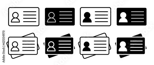 id card icon set. security identity card outline vector symbol. membership vcard line icon. corporate employee card symbol.