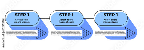 3 steps infographic with arrows and lines. Step by step manual instruction. Empty design template. Data visualization. 90s style design elements for presentation with copy space. Workflow layout