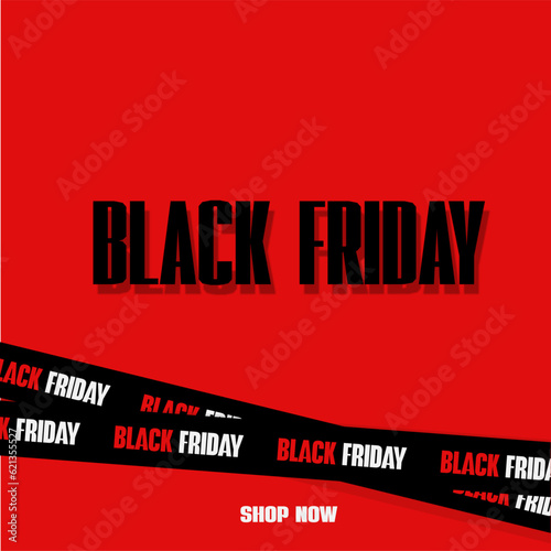 Black Friday Sale banner with black ribbons red background. Black Friday Sale poster