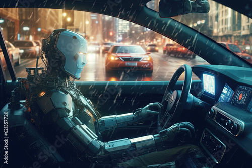 artificial intelligence robot driver. Generative Ai © Alexandra