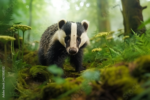 Badger in the forest. Generative AI.