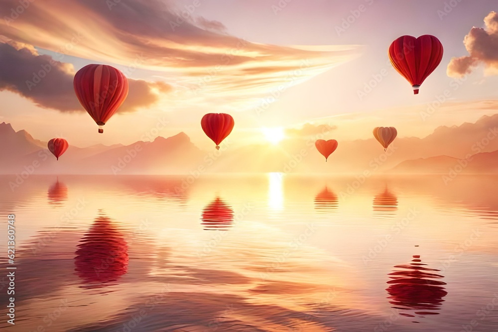 Fototapeta premium air balloon at sunset