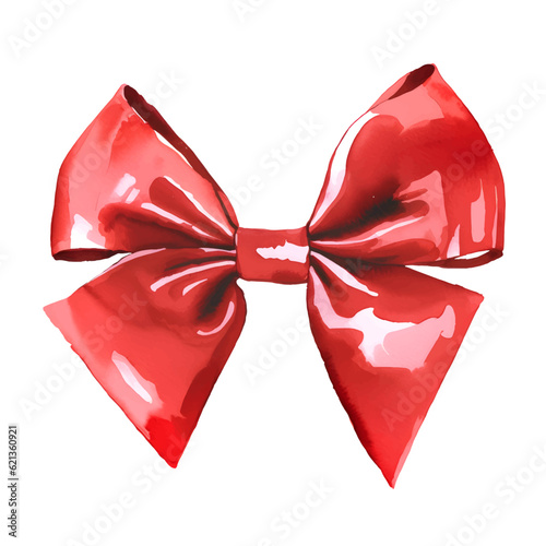 Red bow watercolor illustration isolated on white background