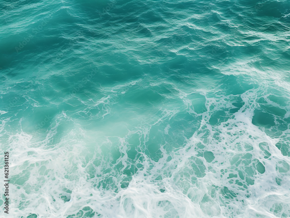 Photo for the background. Bird's eye view. Textures of the blue sea surf. Blue ocean water background, AI Generation