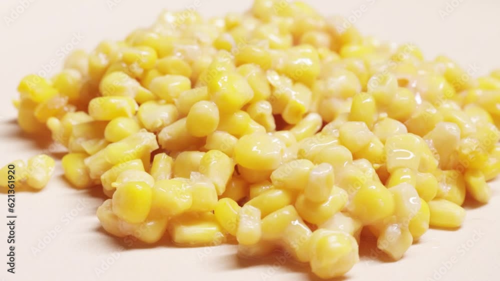Spoiled canned corn with white mold and slime Spoiled canned corn with white mold and slime