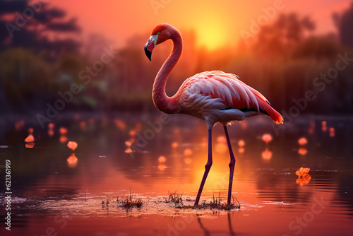 flamingo in the water. Generative AI.