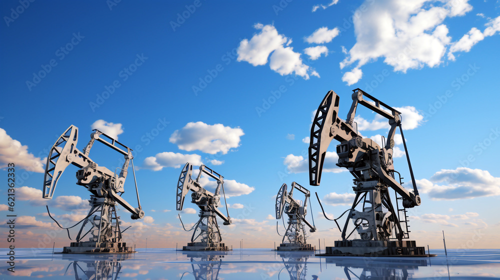 oil pump jack against blue sky. Generative Ai. oil pump jack against blue sky. Generative Ai.