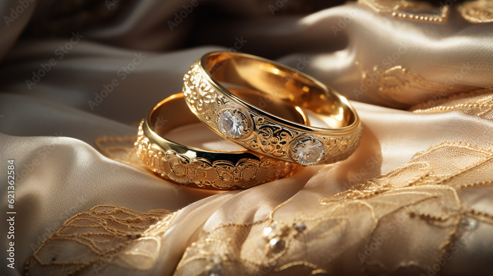 wedding rings on a pillow. Generative Ai. wedding rings on a pillow. Generative Ai.