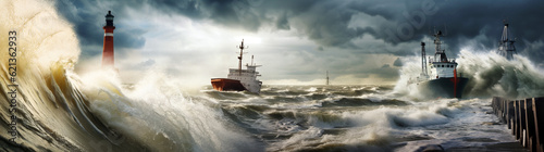 ship at sea during a storm. Generative Ai. 