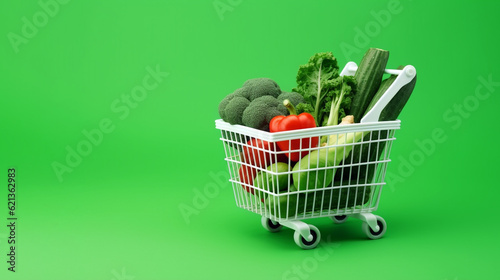 shopping cart with vegetables. Generative Ai. 