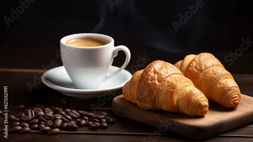 cup of coffee with croissant. Generative Ai. 